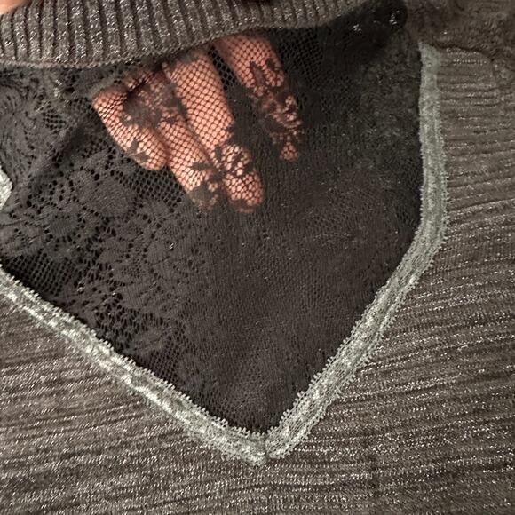 Free People Shimmer Gray Ribbed Turtleneck Sweater Long Sleeve Cutout Size Small - Picture 4 of 10